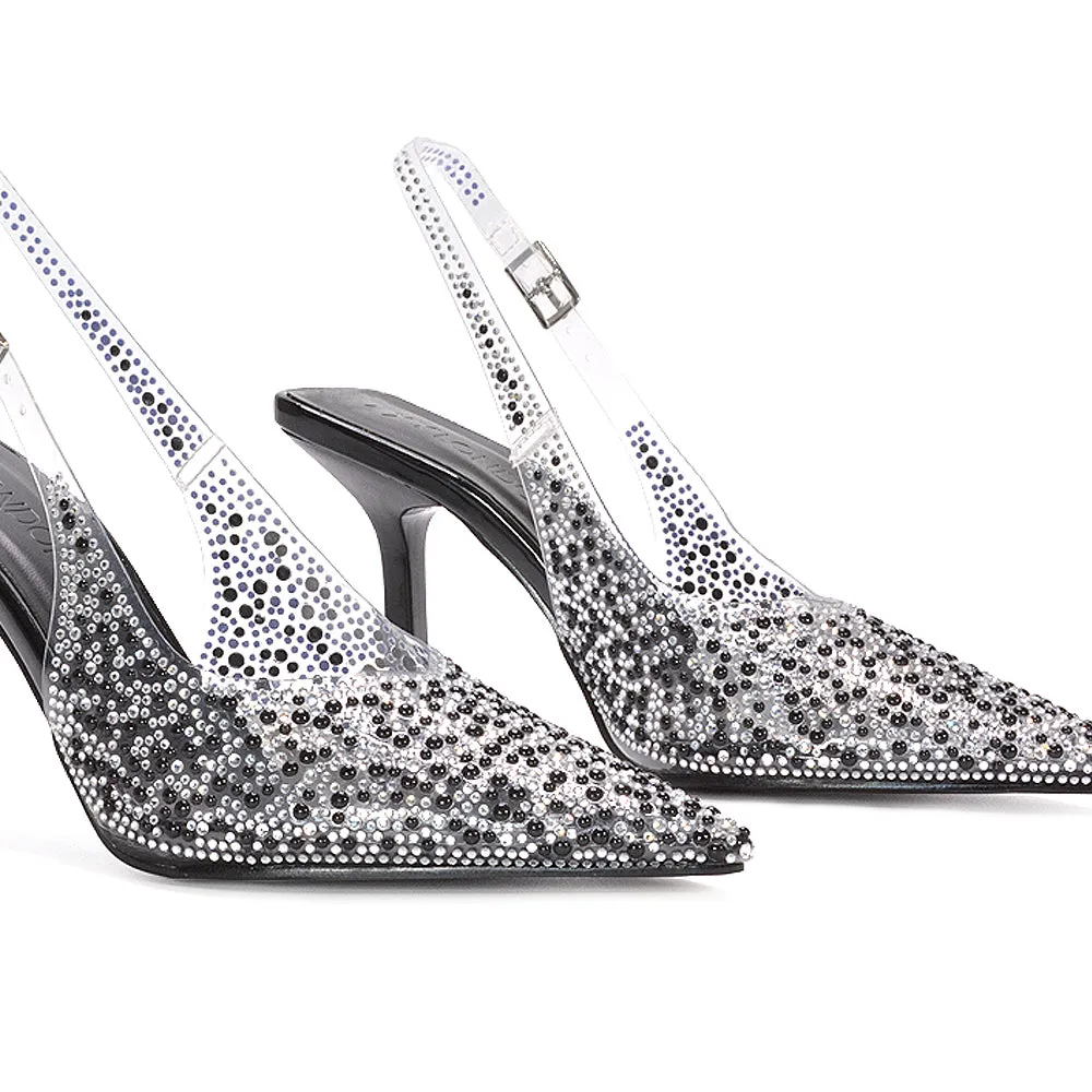 Megan Pointed Toe Perspex Sparkly Slingback Stiletto High Heels in Black Patent sold by XYlondon product image thumbnail 2