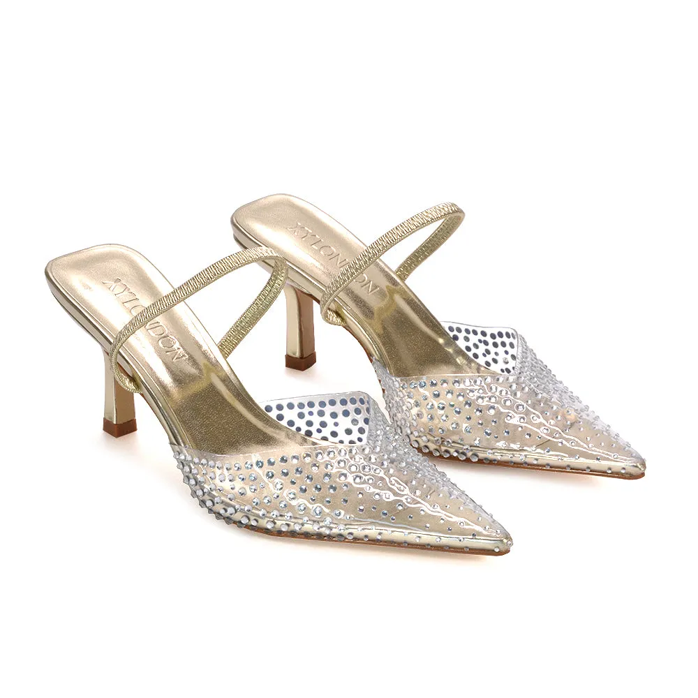 Nina Slingback Point Toe Stiletto High Heel Sparkly Party Shoes in Gold Metallic sold by XYlondon product image thumbnail 3