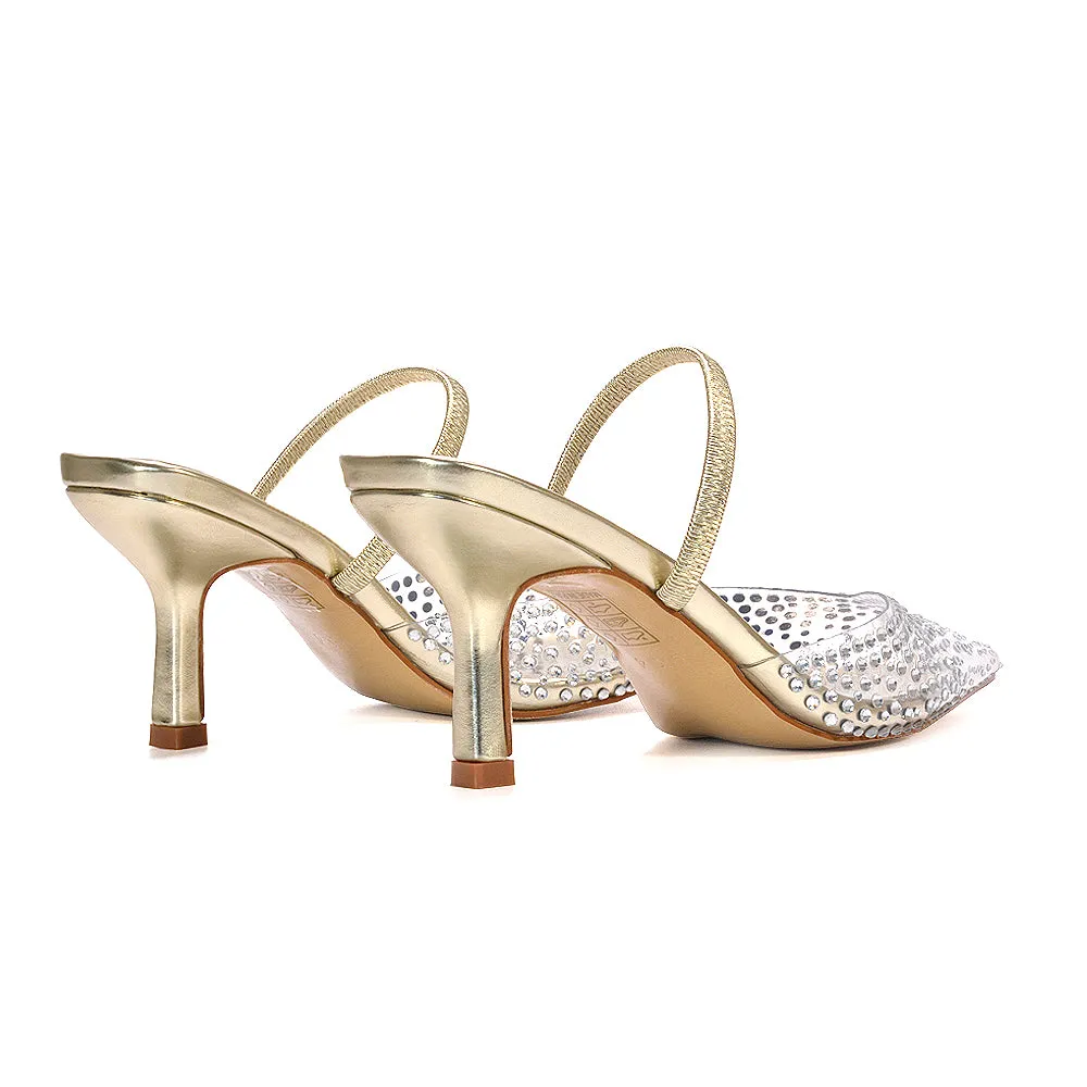 Nina Slingback Point Toe Stiletto High Heel Sparkly Party Shoes in Gold Metallic sold by XYlondon product image thumbnail 4