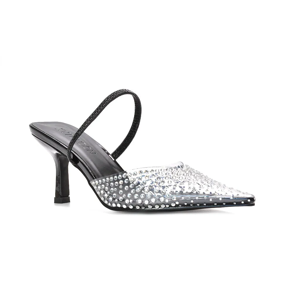 Nina Slingback Point Toe Stiletto High Heel Sparkly Party Shoes in Black Patent sold by XYlondon product image thumbnail 5