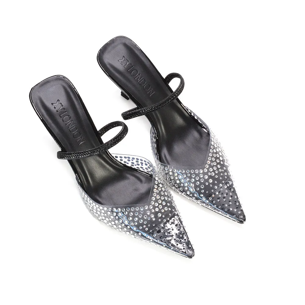 Nina Slingback Point Toe Stiletto High Heel Sparkly Party Shoes in Black Patent sold by XYlondon product image thumbnail 2