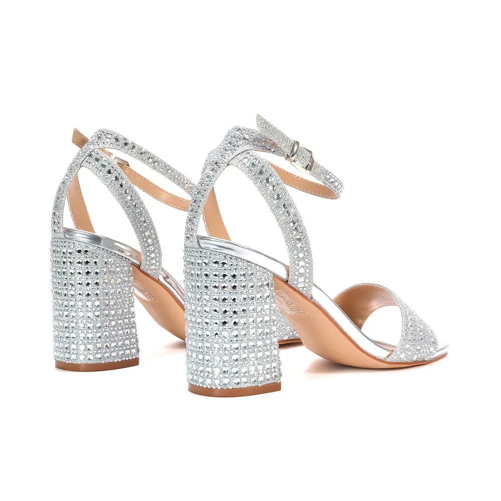 Zara Diamante Strappy Block High Heel Sparkly Party Shoes in Silver sold by XYlondon product image thumbnail 3