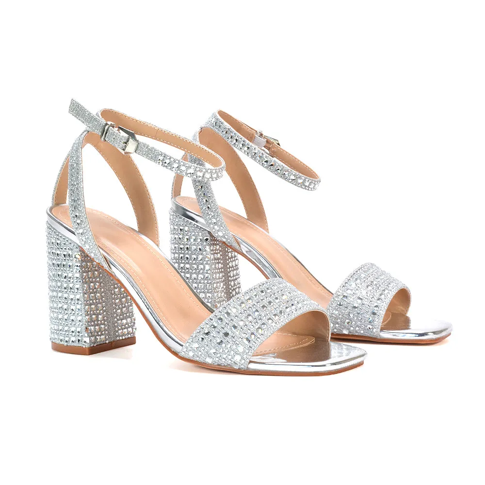 Zara Diamante Strappy Block High Heel Sparkly Party Shoes in Silver sold by XYlondon product image thumbnail 4