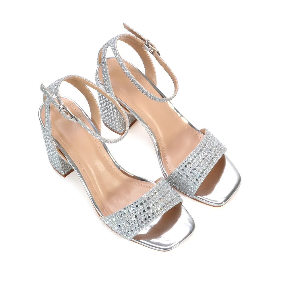 Zara Diamante Strappy Block High Heel Sparkly Party Shoes in Silver sold by XYlondon product image thumbnail 2
