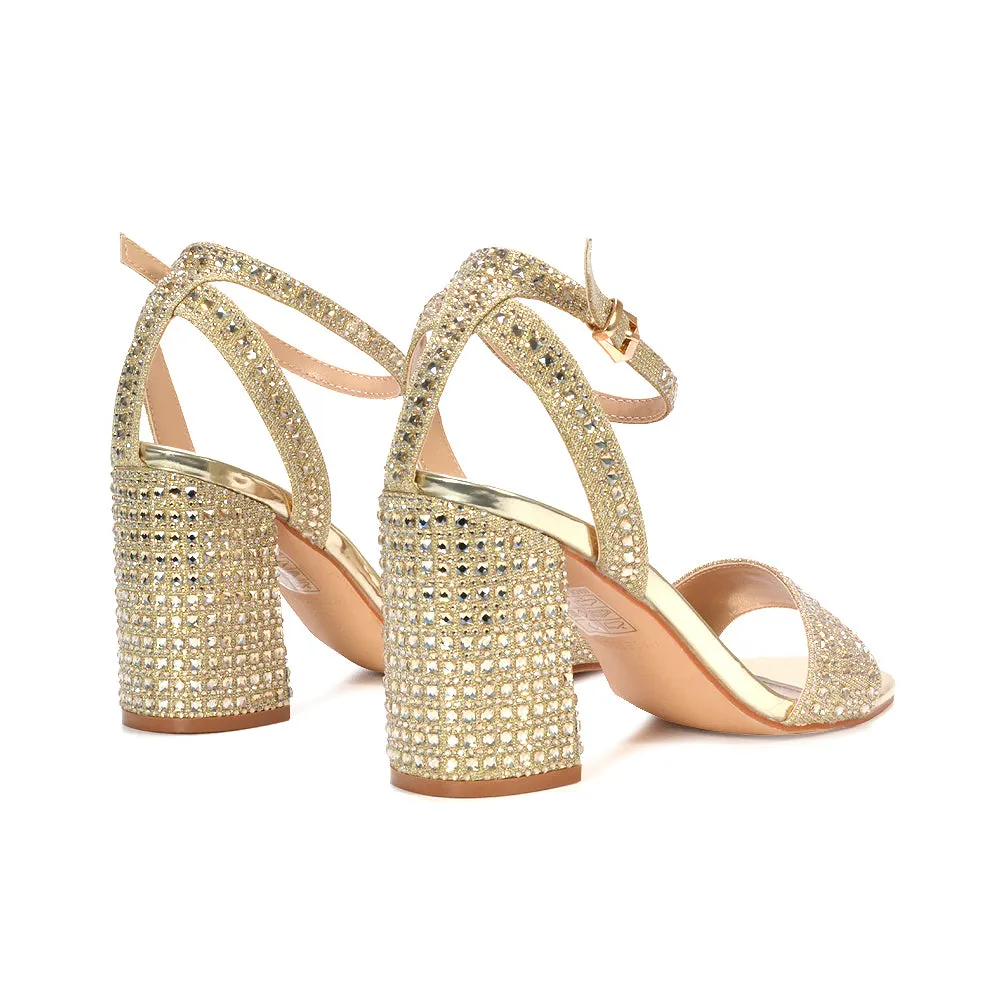 Zara Diamante Strappy Block High Heel Sparkly Party Shoes in Gold sold by XYlondon product image thumbnail 3