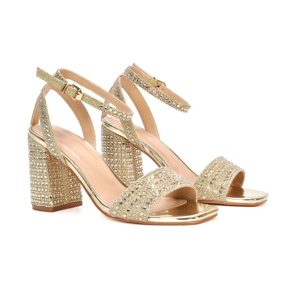 Zara Diamante Strappy Block High Heel Sparkly Party Shoes in Gold sold by XYlondon product image thumbnail 4