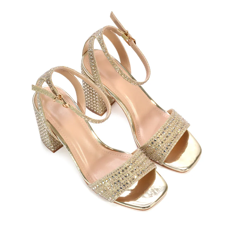 Zara Diamante Strappy Block High Heel Sparkly Party Shoes in Gold sold by XYlondon product image thumbnail 2