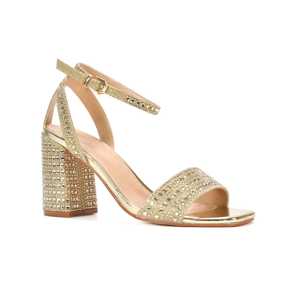 Zara Diamante Strappy Block High Heel Sparkly Party Shoes in Gold sold by XYlondon product image thumbnail 5