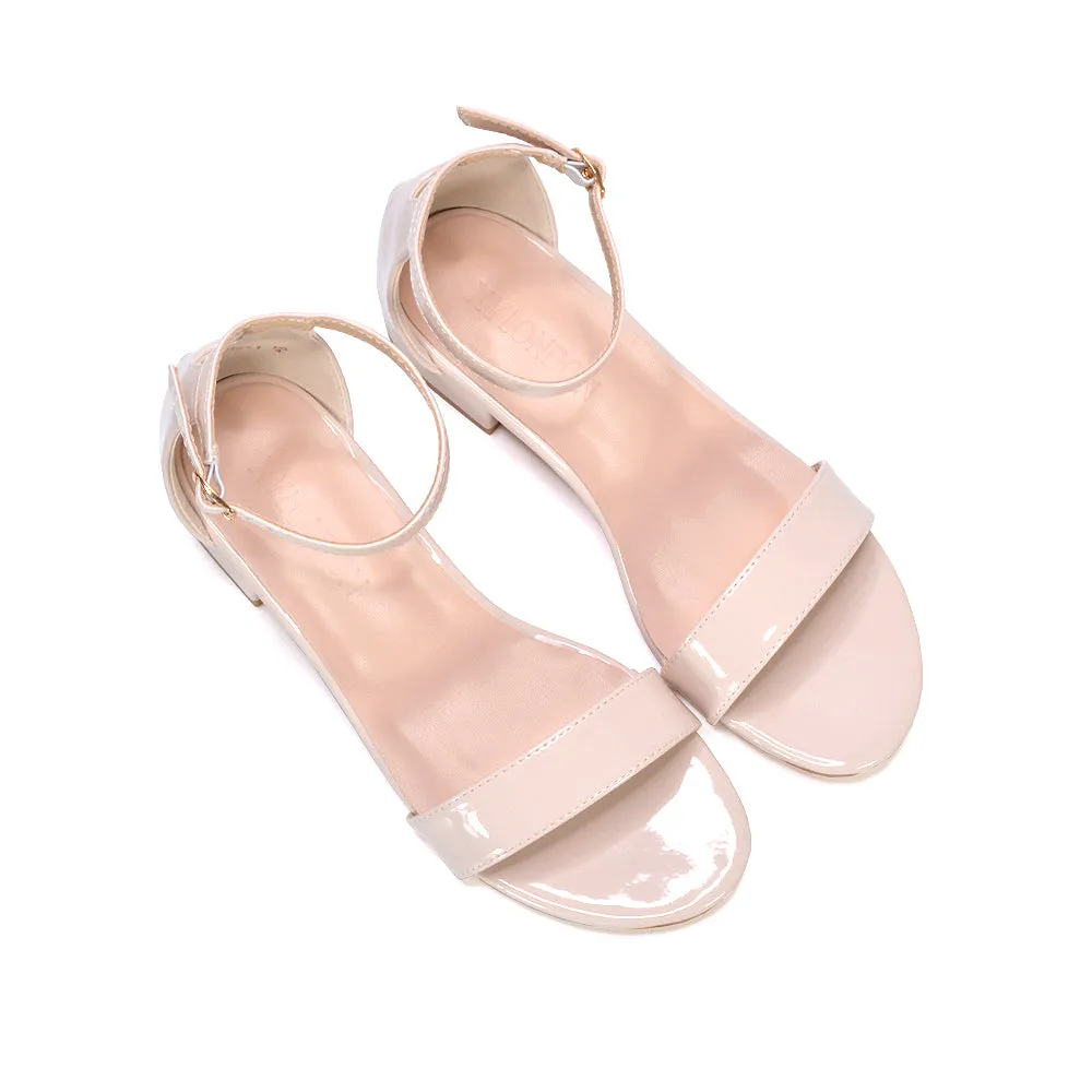 Tate Ankle Strap Low Block Heel Summer Sandals in Nude Patent sold by XYlondon product image thumbnail 3