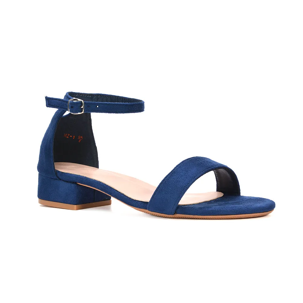 Tate Ankle Strap Low Block Heel Summer Sandals in Navy Faux Suede sold by XYlondon product image thumbnail 5