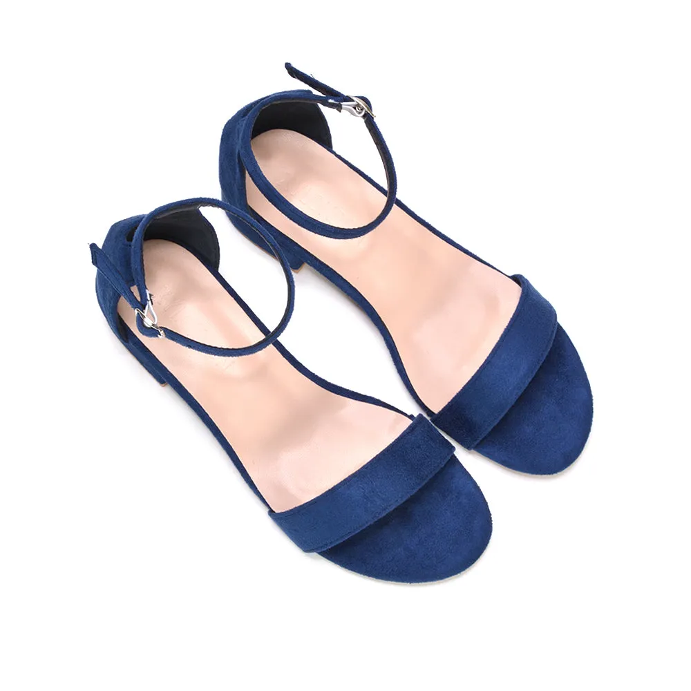 Tate Ankle Strap Low Block Heel Summer Sandals in Navy Faux Suede sold by XYlondon product image thumbnail 3