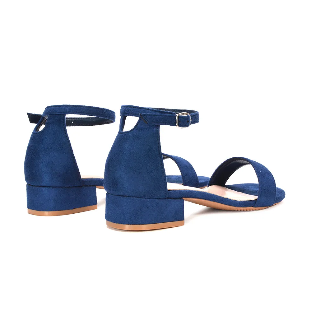 Tate Ankle Strap Low Block Heel Summer Sandals in Navy Faux Suede sold by XYlondon product image thumbnail 4