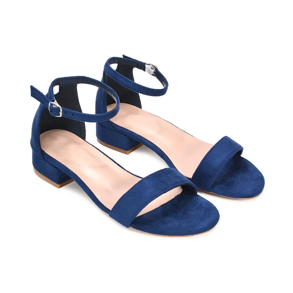 Tate Ankle Strap Low Block Heel Summer Sandals in Navy Faux Suede sold by XYlondon product image thumbnail 2