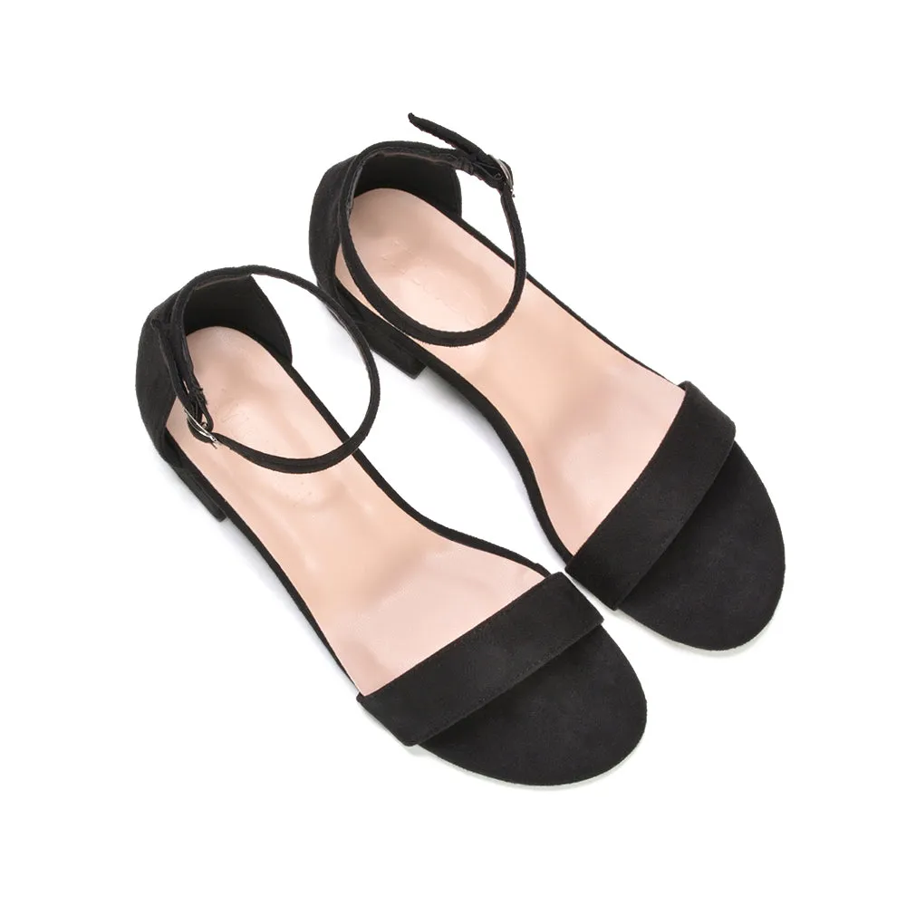 Tate Ankle Strap Low Block Heel Summer Sandals in Black Faux Suede sold by XYlondon product image thumbnail 2