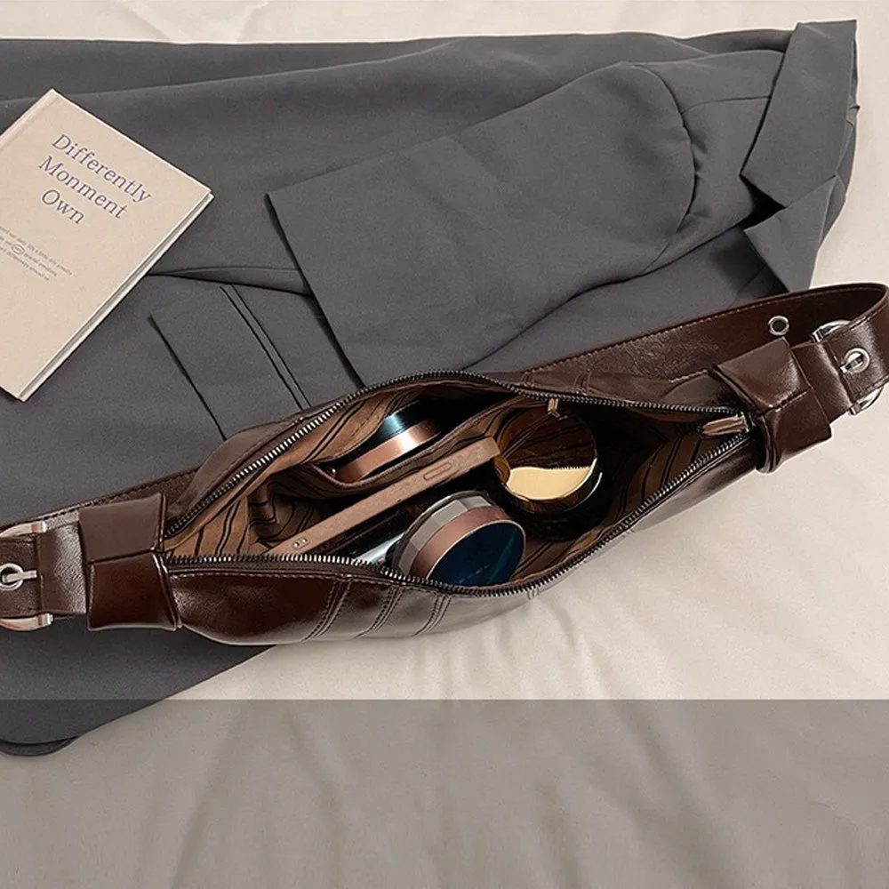 Terry Crossbody Buckle Detail Shoulder Strap Crescent Handbag With Zip in Red sold by XYlondon product image thumbnail 5