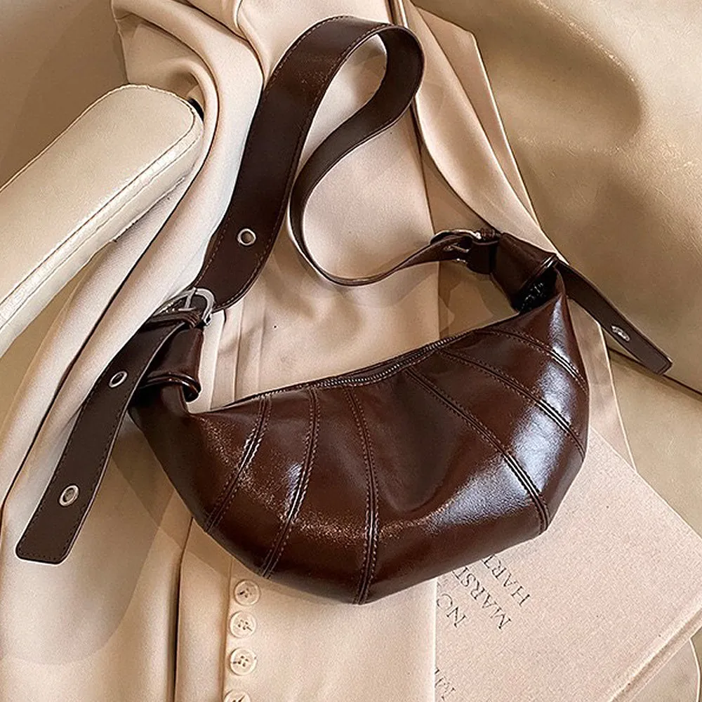 Terry Crossbody Buckle Detail Shoulder Strap Crescent Handbag With Zip in Red sold by XYlondon product image thumbnail 4