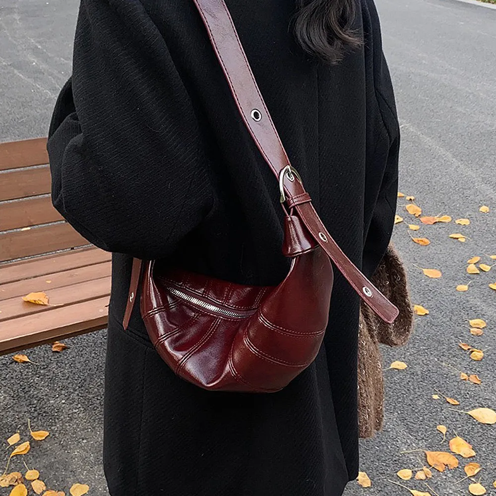 Terry Crossbody Buckle Detail Shoulder Strap Crescent Handbag With Zip in Red sold by XYlondon product image thumbnail 2