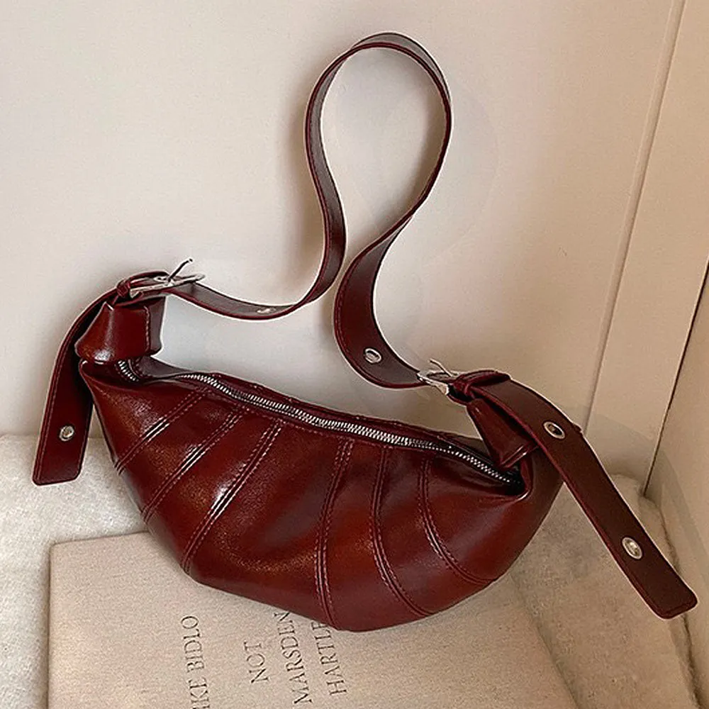 Terry Crossbody Buckle Detail Shoulder Strap Crescent Handbag With Zip in Brown sold by XYlondon product image thumbnail 5