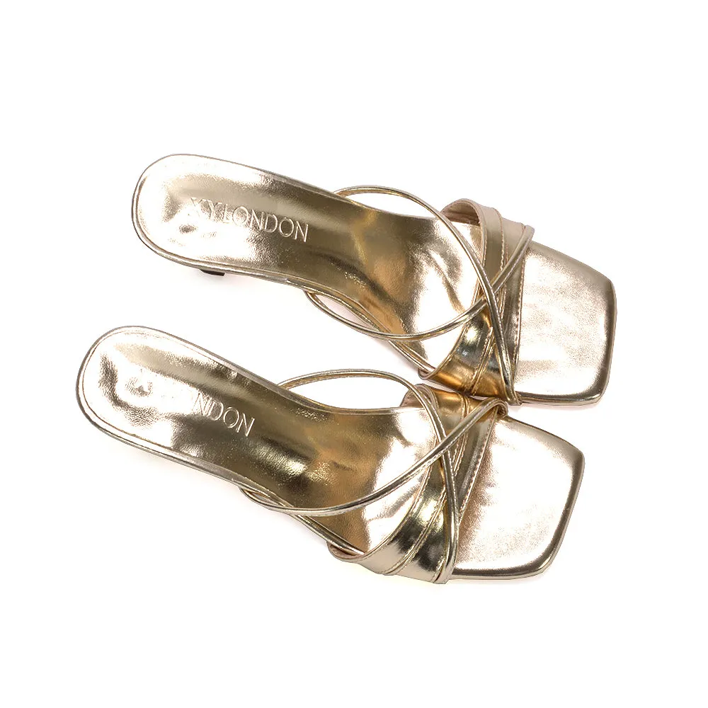 Claudia Mid Heeled Sandal Slip On Mules With Square Toe in Gold Metallic sold by XYlondon product image thumbnail 3