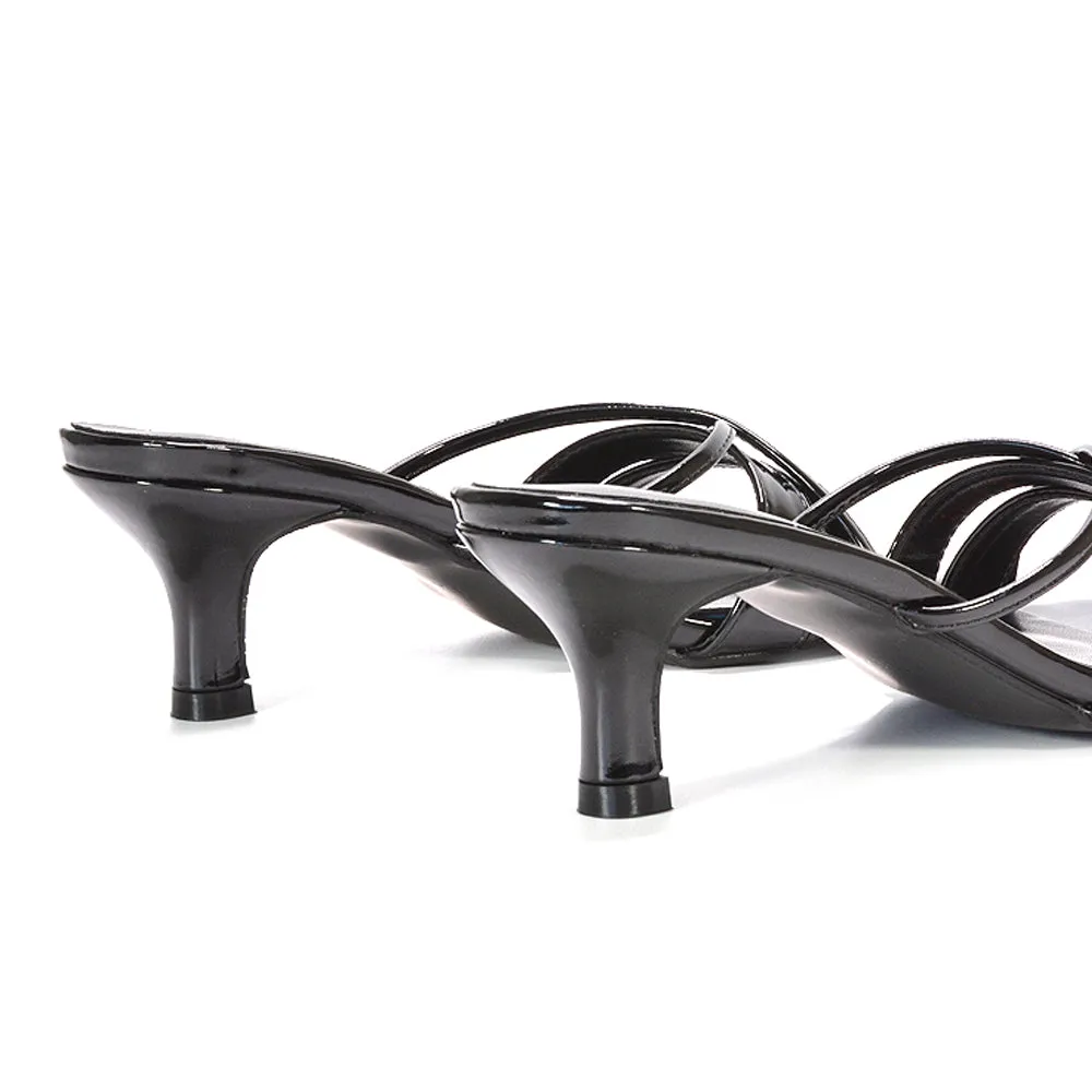 Claudia Mid Heeled Sandal Slip On Mules With Square Toe in Black Patent sold by XYlondon product image thumbnail 2