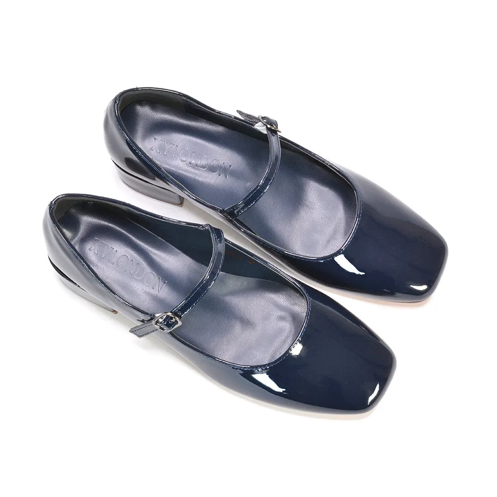 Hazel Low Block Heel Square Toe Buckle Strap Court Shoes in Navy Patent sold by XYlondon product image thumbnail 2