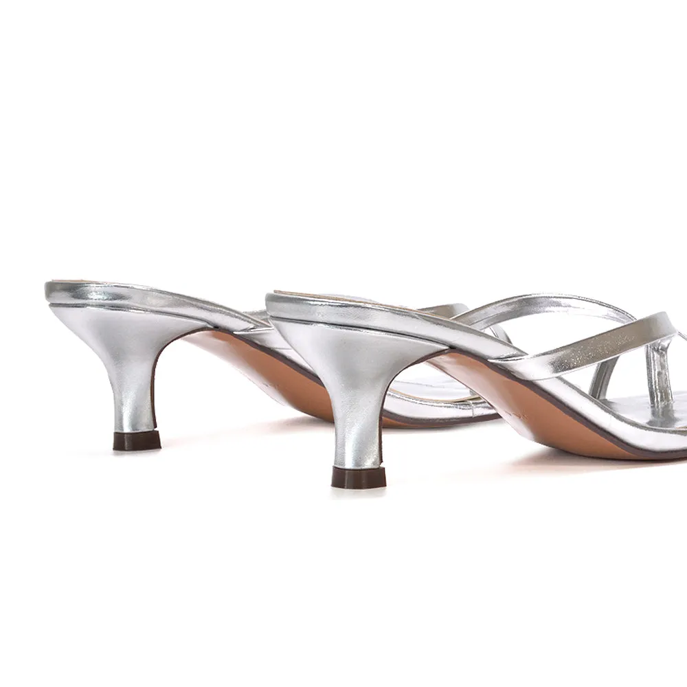 Tiana Slip On Mid Kitten Heel Mules Square Toe Heeled Sandals in Silver Metallic sold by XYlondon product image thumbnail 2