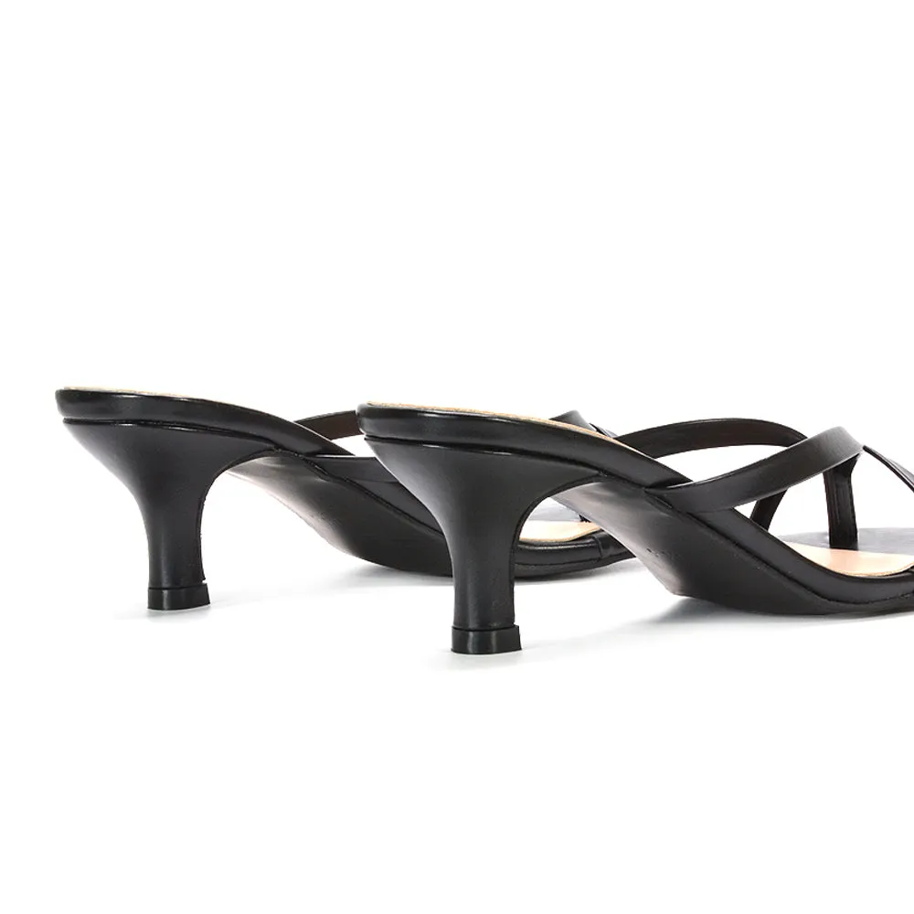 Tiana Slip On Mid Kitten Heel Mules Square Toe Heeled Sandals in Black Synthetic Leather sold by XYlondon product image thumbnail 2