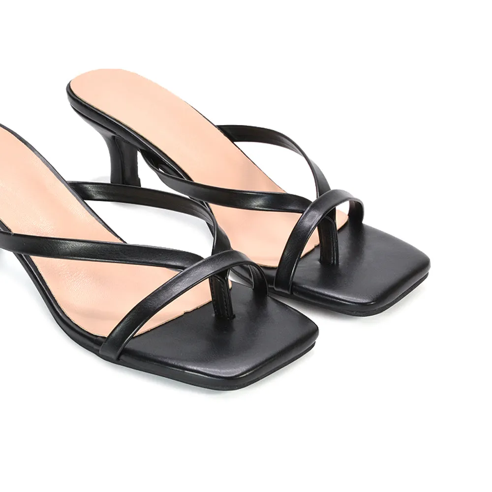 Tiana Slip On Mid Kitten Heel Mules Square Toe Heeled Sandals in Black Synthetic Leather sold by XYlondon product image thumbnail 4