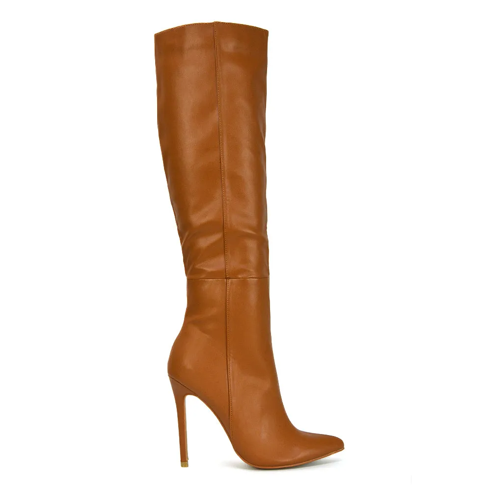 Nora Pointed Toe Zip Fastening Knee High Stiletto High Heel Long Boots in Taupe sold by XYlondon product image thumbnail 2