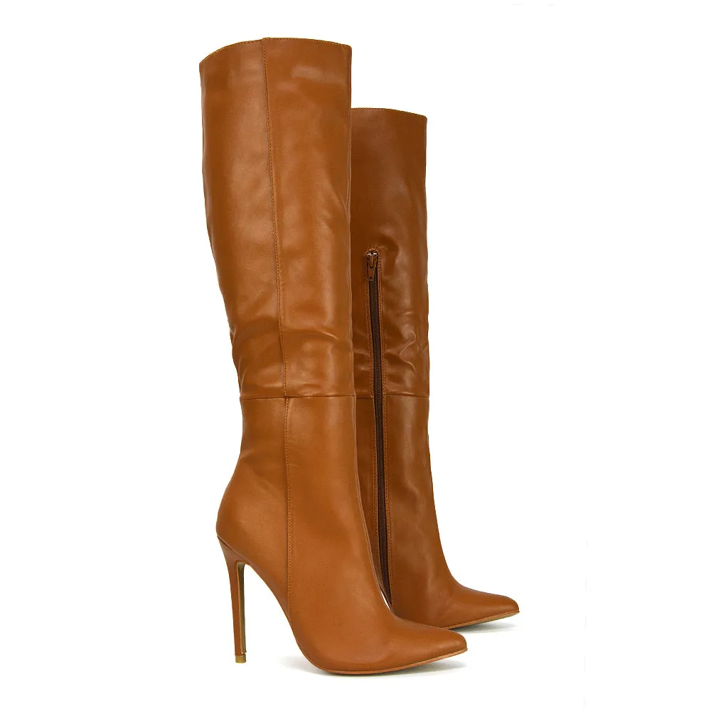 Nora Pointed Toe Zip Fastening Knee High Stiletto High Heel Long Boots in Taupe sold by XYlondon product image thumbnail 3