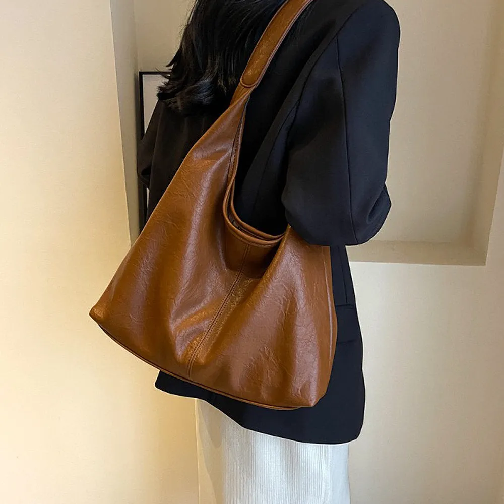 Athena Large Slouchy Shoulder Bag With Magnetic Clasp in Tan sold by XYlondon product image thumbnail 3