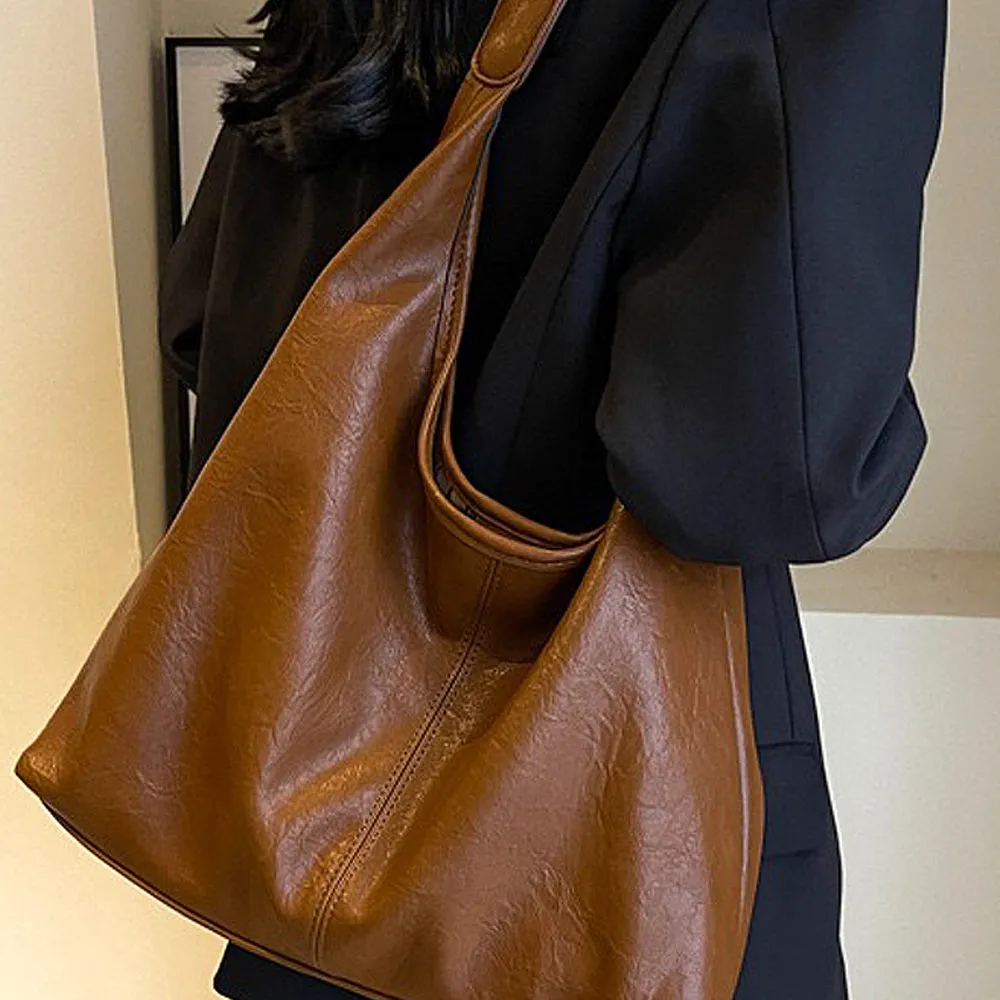 Athena Large Slouchy Shoulder Bag With Magnetic Clasp in Tan sold by XYlondon product image thumbnail 2