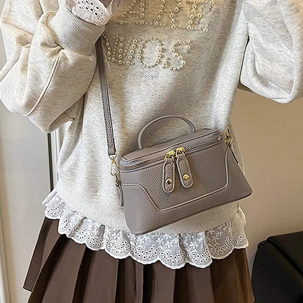 Holly Mini Crossbody Zip Up Tote Bag With Adjustable Shoulder Strap in Taupe sold by XYlondon product image thumbnail 2