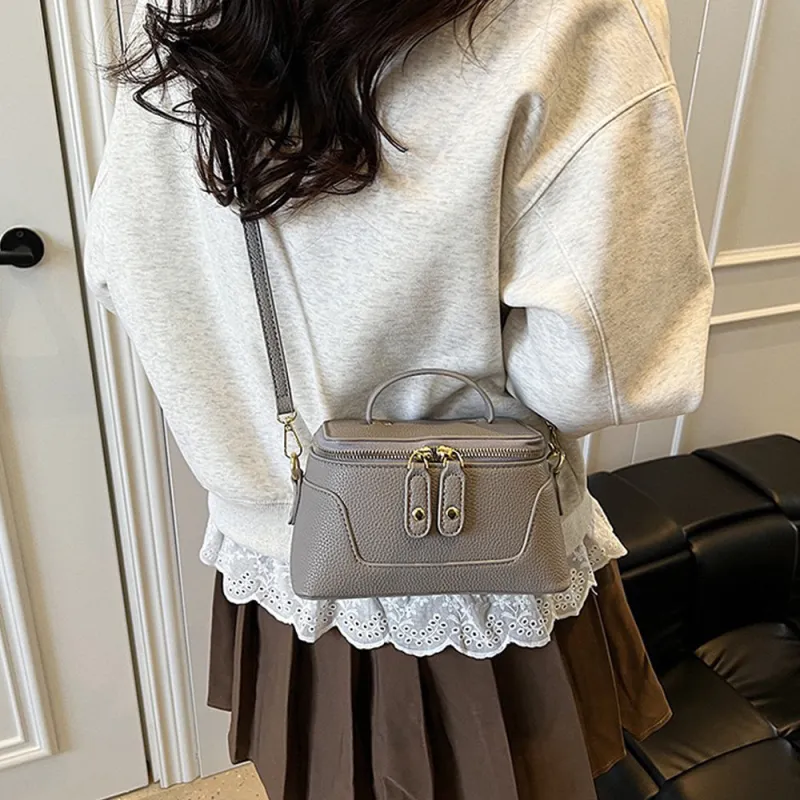 Holly Mini Crossbody Zip Up Tote Bag With Adjustable Shoulder Strap in Taupe sold by XYlondon