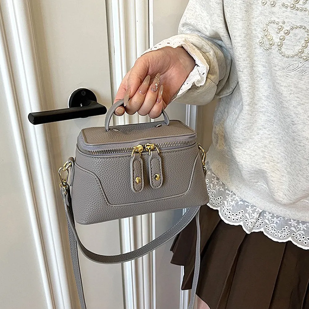 Holly Mini Crossbody Zip Up Tote Bag With Adjustable Shoulder Strap in Taupe sold by XYlondon product image thumbnail 3