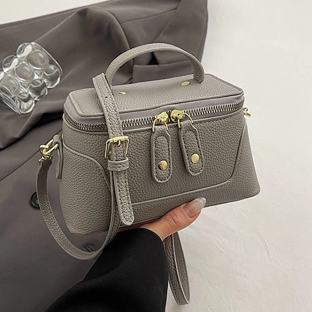 Holly Mini Crossbody Zip Up Tote Bag With Adjustable Shoulder Strap in Taupe sold by XYlondon product image thumbnail 5