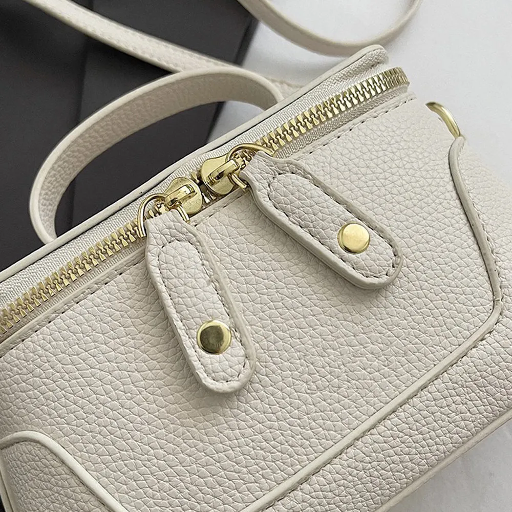 Holly Mini Crossbody Zip Up Tote Bag With Adjustable Shoulder Strap in Beige sold by XYlondon product image thumbnail 3