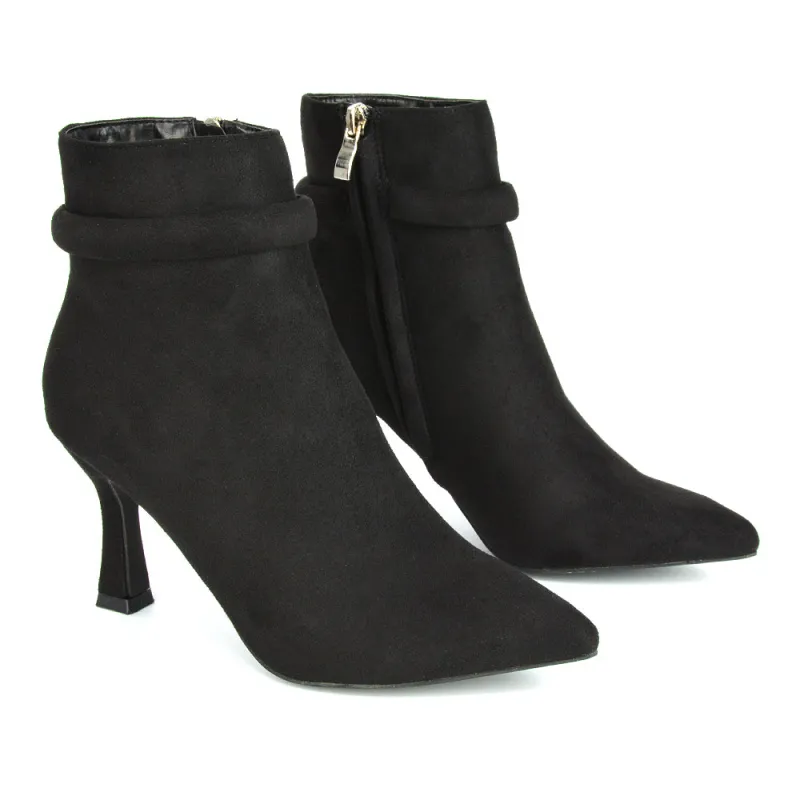 Jaelyn Pointed Toe Ankle Boots Stiletto Heeled Booties In Black Faux Suede made by XYlondon