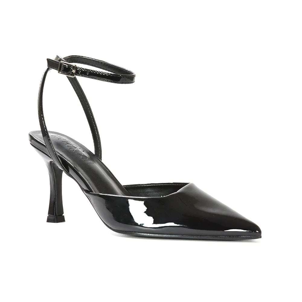 Tori Point Toe High Heel Stiletto Court Shoes With Ankle Strap in Black Patent sold by XYlondon product image thumbnail 5
