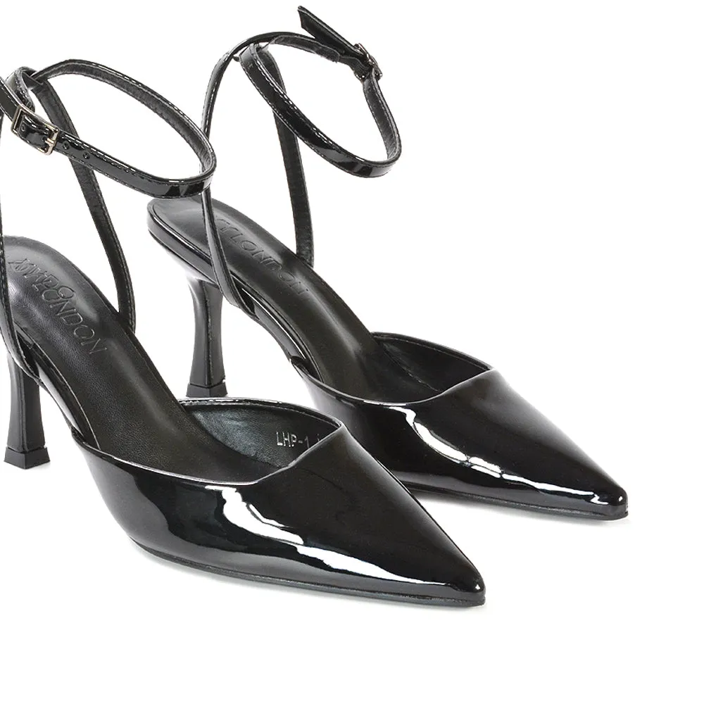 Tori Point Toe High Heel Stiletto Court Shoes With Ankle Strap in Black Patent sold by XYlondon product image thumbnail 2