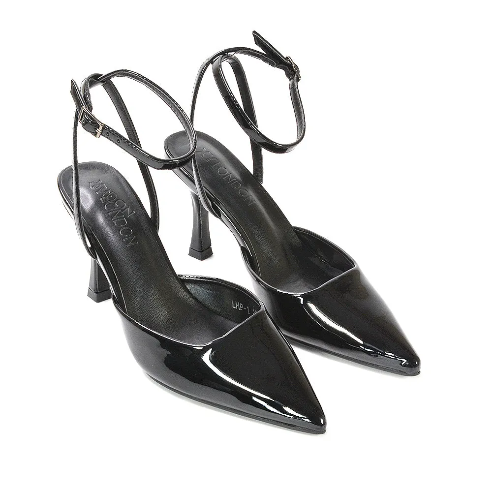 Tori Point Toe High Heel Stiletto Court Shoes With Ankle Strap in Black Patent sold by XYlondon product image thumbnail 4