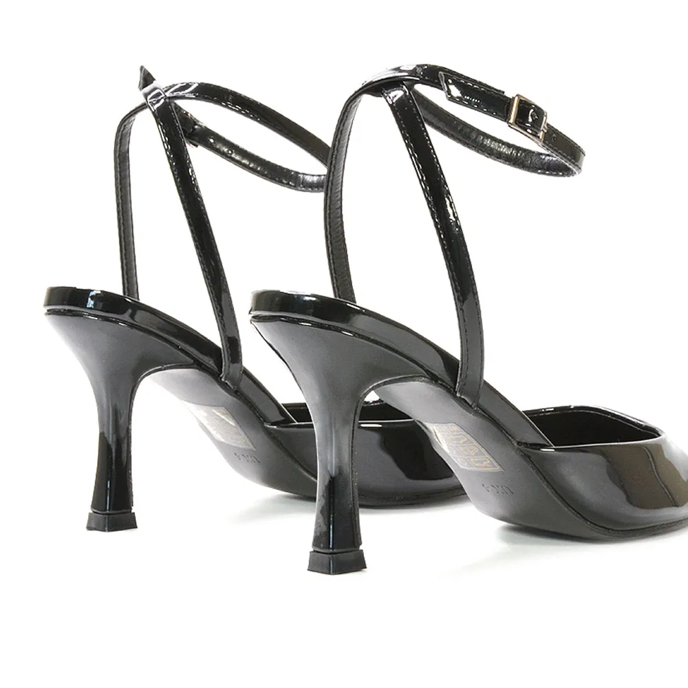 Tori Point Toe High Heel Stiletto Court Shoes With Ankle Strap in Black Patent sold by XYlondon product image thumbnail 3