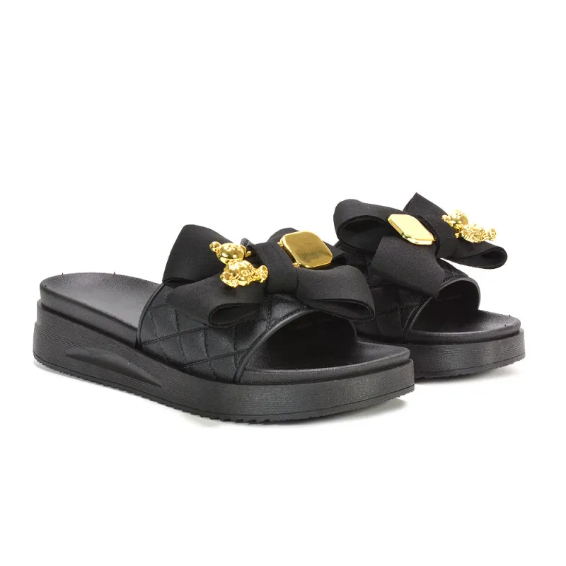 Charli Slip On Flatform Slides Summer Sandals For Holiday in Black sold by XYlondon