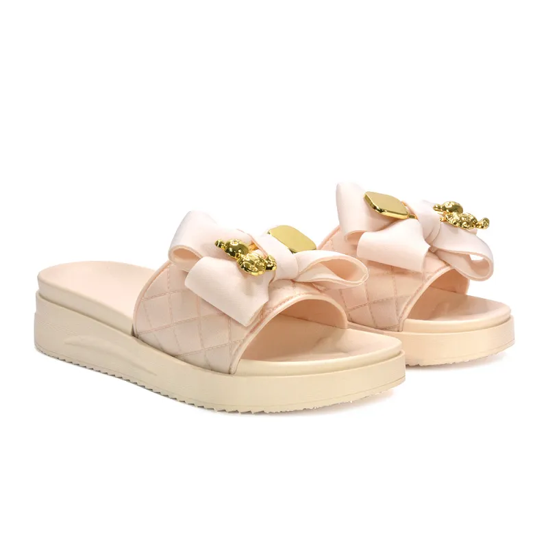 Charli Slip On Flatform Slides Summer Sandals For Holiday in Beige sold by XYlondon