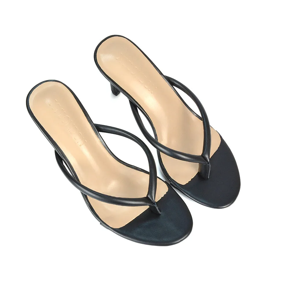 Lisa Stiletto High Heel Slip On Flip Flop Heeled Sandal Mules in Black Synthetic Leather sold by XYlondon product image thumbnail 2