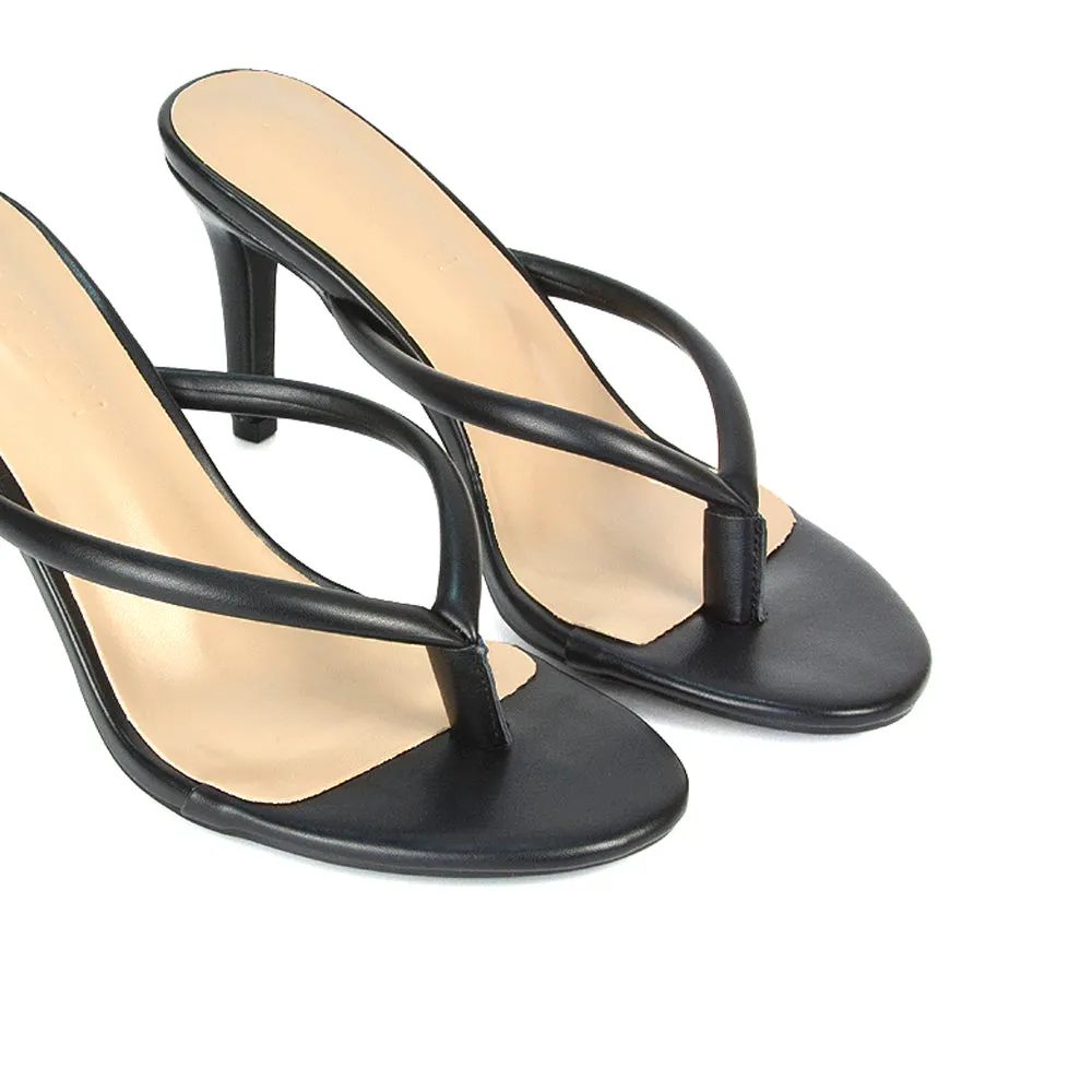 Lisa Stiletto High Heel Slip On Flip Flop Heeled Sandal Mules in Black Synthetic Leather sold by XYlondon product image thumbnail 4