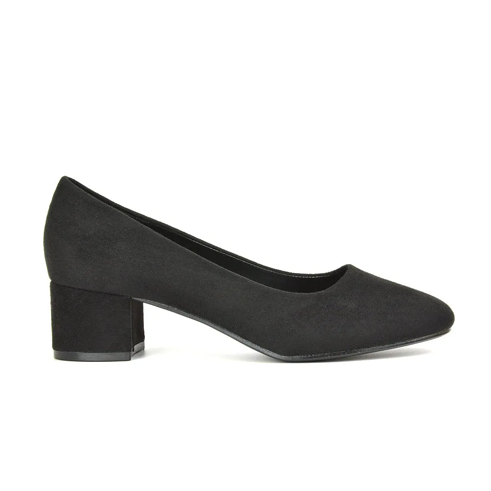Liberty Low Block Heel Round Toe Slip On Classic Court Shoes in Black Faux Suede sold by XYlondon product image thumbnail 3