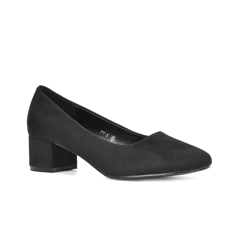 Liberty Low Block Heel Round Toe Slip On Classic Court Shoes in Black Faux Suede sold by XYlondon product image thumbnail 2