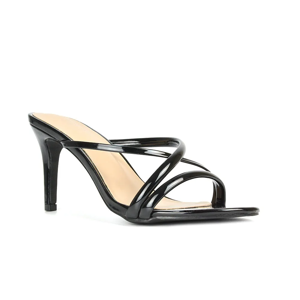 Angie Slip On Mid Heel Stiletto Mule Women's Heeled Sandals For Holiday in Black Patent sold by XYlondon product image thumbnail 5