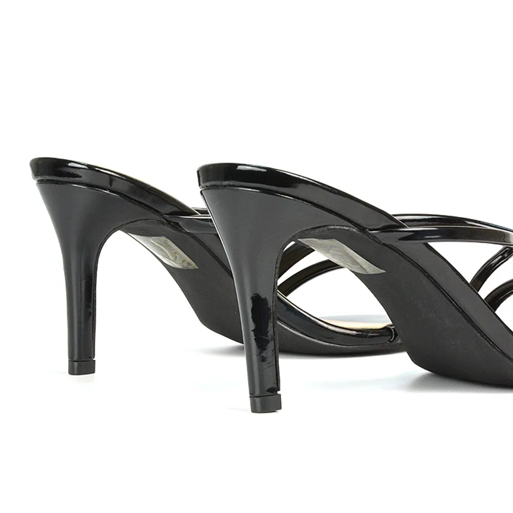 Angie Slip On Mid Heel Stiletto Mule Women's Heeled Sandals For Holiday in Black Patent sold by XYlondon product image thumbnail 2